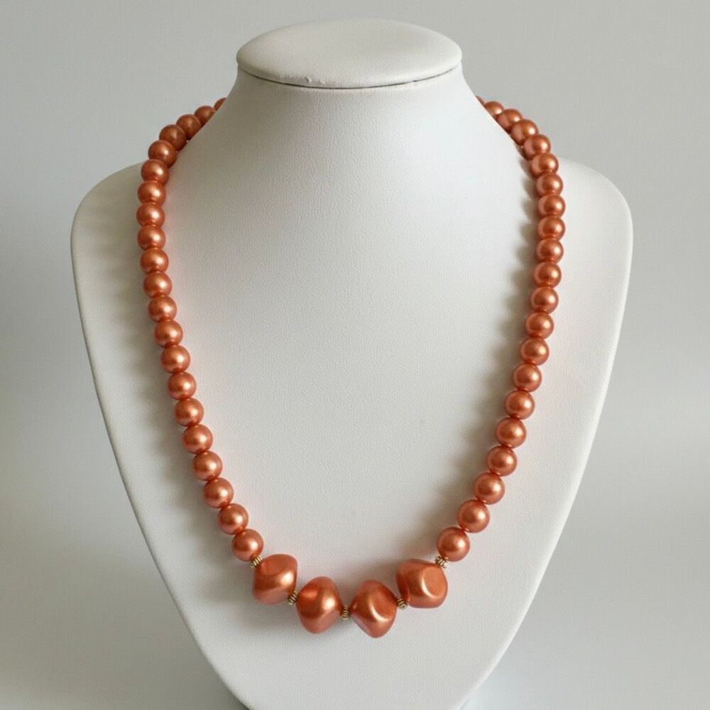 Rare Vintage Lustrous Peach Copper Pearl Statement Adjustable Necklace